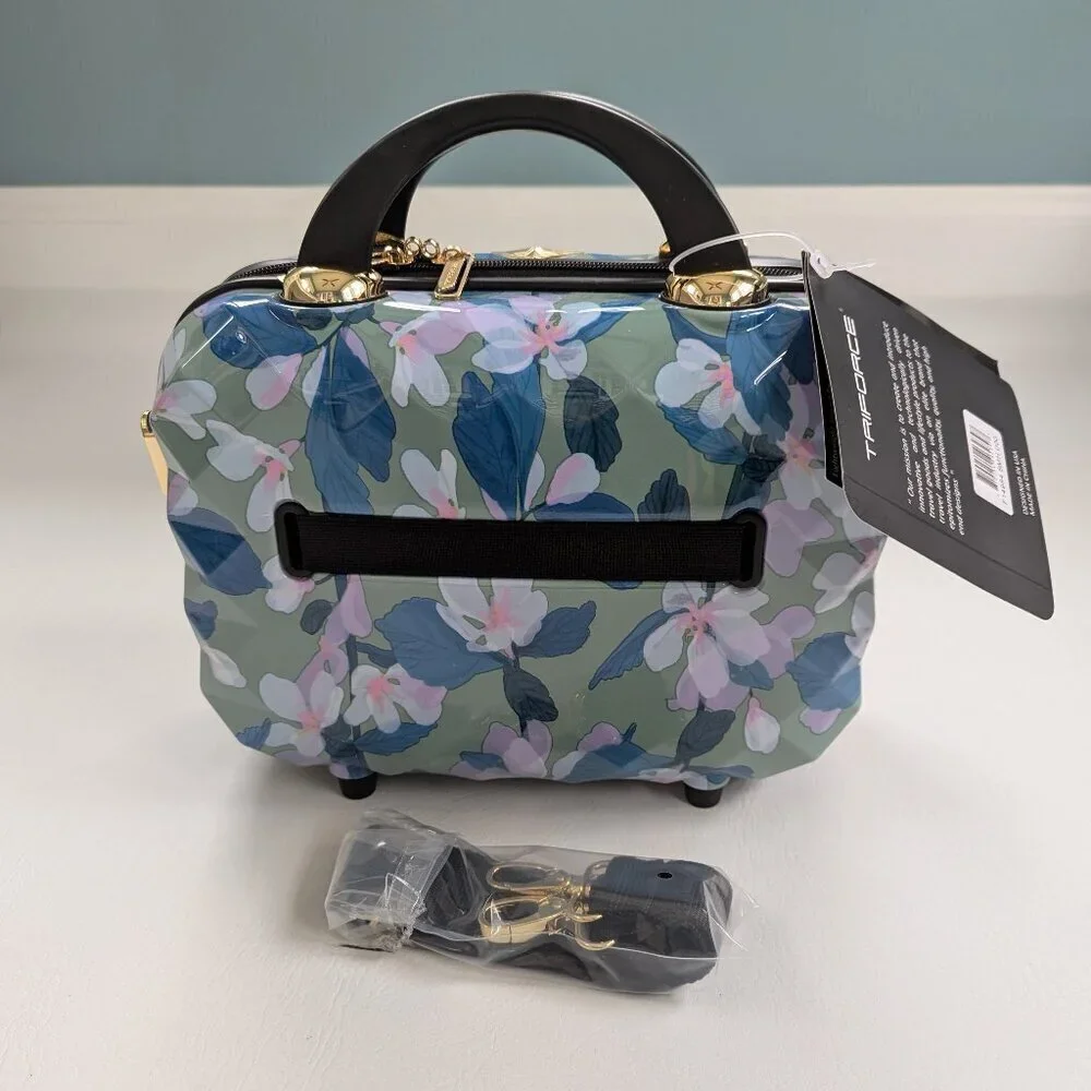 NWT Triforce Firenze Collection Travel Beauty Case Hard Shell Green Floral
